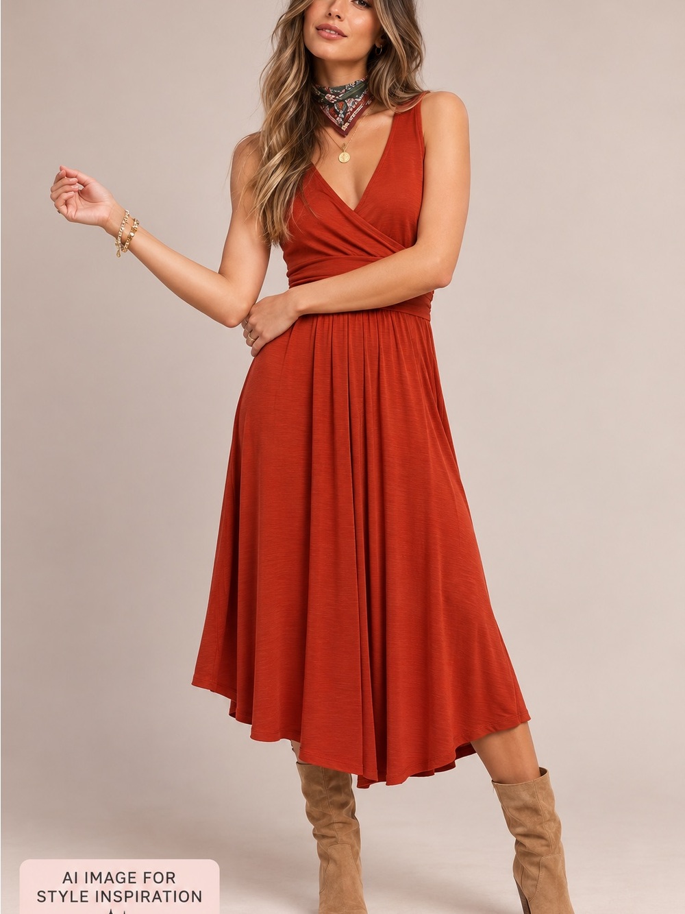 Maeve Anthropologie XS Rust Orange Wrap Midi Dress Stretch Fall Boho